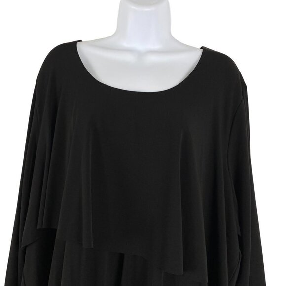 Susan Graver Top Women's 2X Ruffle Tiered Black Solid Stretch Polyester Spandex - Picture 4 of 7